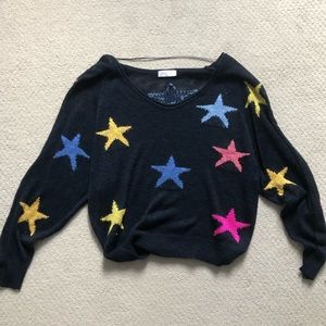 Black Vestique Sweater With Colorful Stars